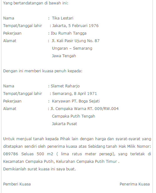 Kabar Dunia Maya Contoh Surat Kuasa Lengkap