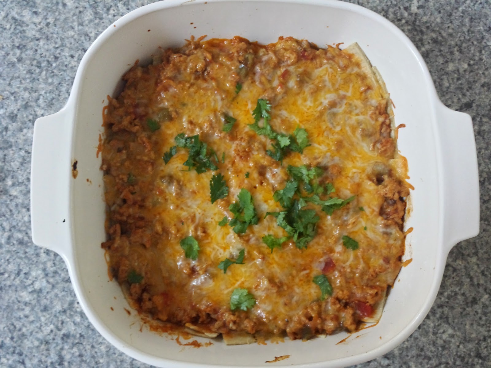cheesy turkey enchilada bake cooked
