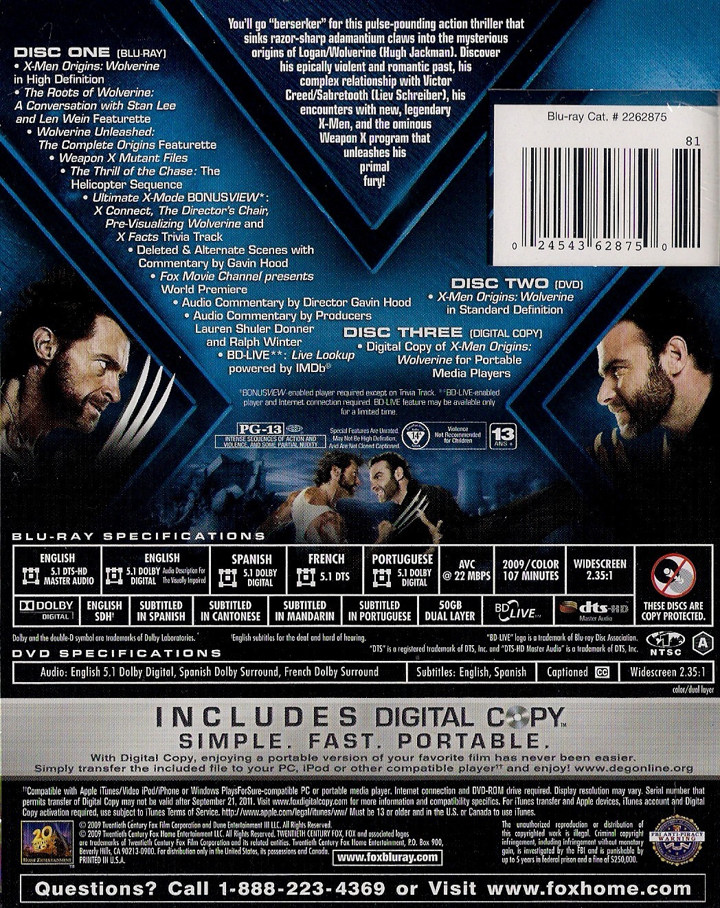 Bluray & DVD Exclusives XMen Origins Wolverine Walmart Exclusive