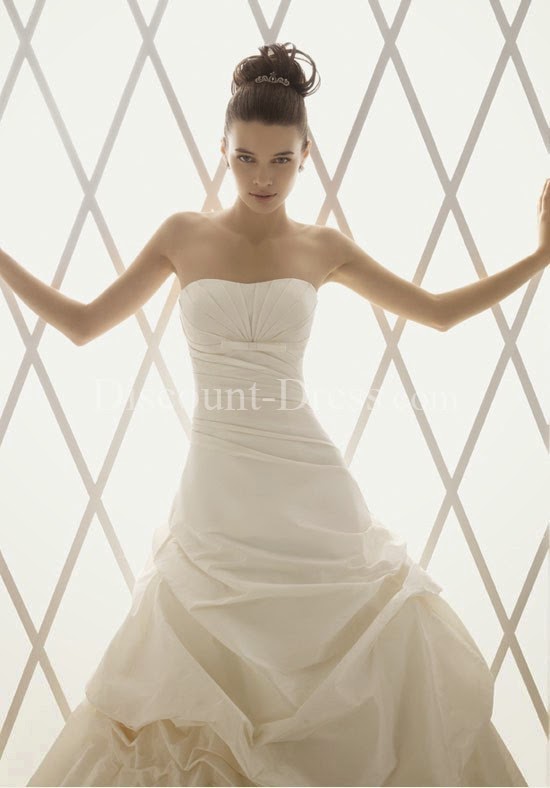  Princess Strapless Floor Length Attached Taffeta Wedding Dress
