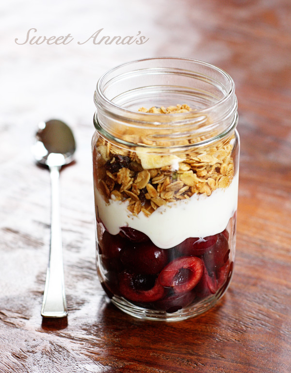 fresh cherry almond yogurt parfaits Sweet Anna's