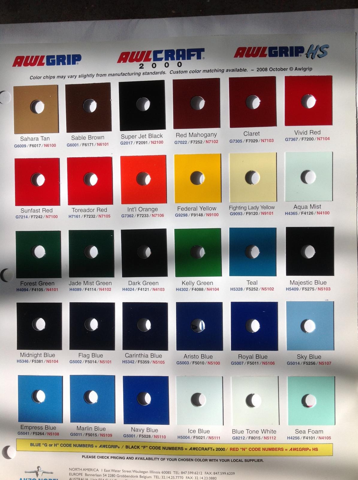 Custom Auto Paint Colors Chart