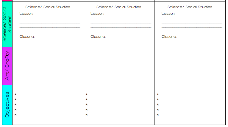 Elementary School Weekly Lesson Plan Templates