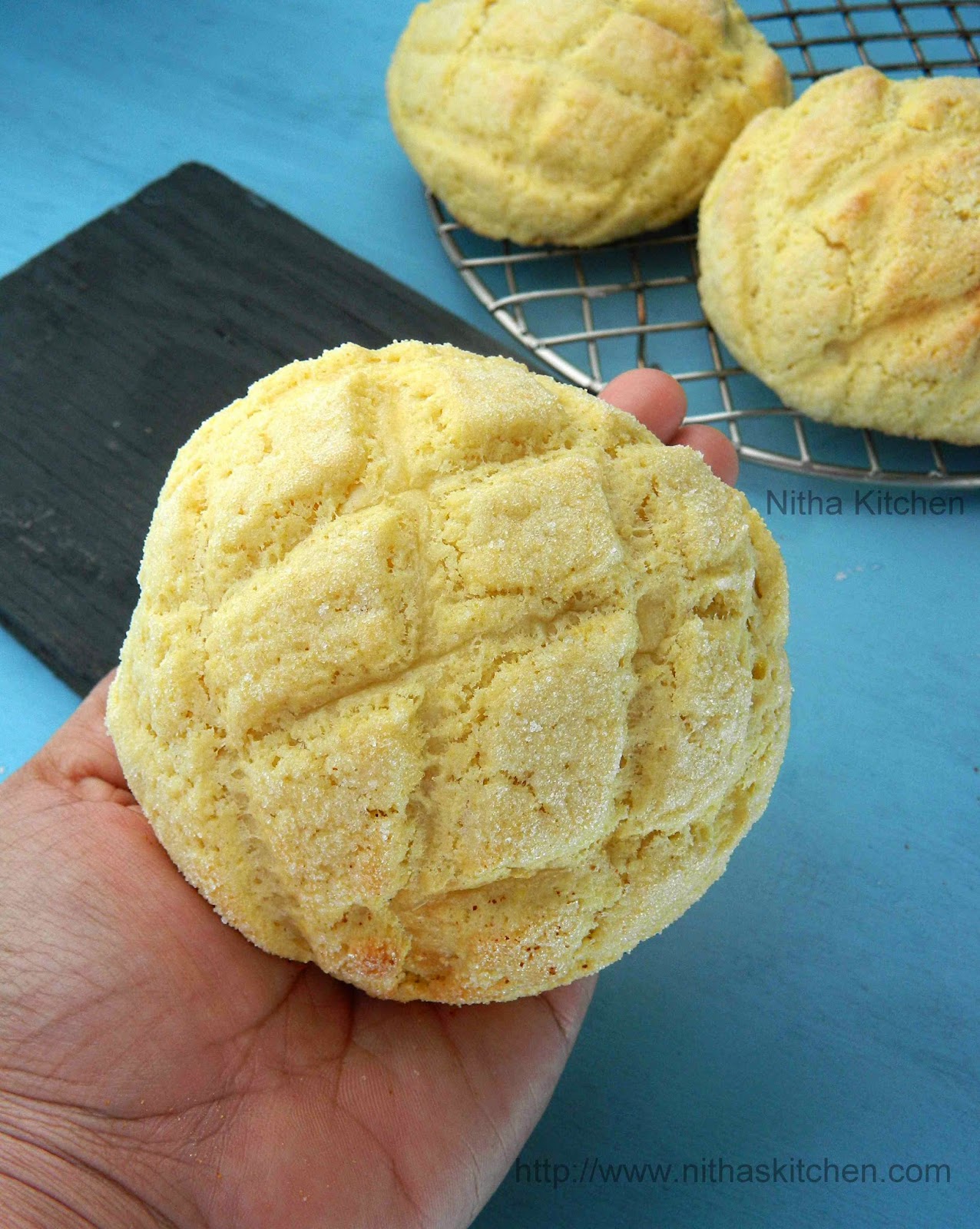 Melon Pan | Japanese Melon Bread Recipe - Nitha Kitchen