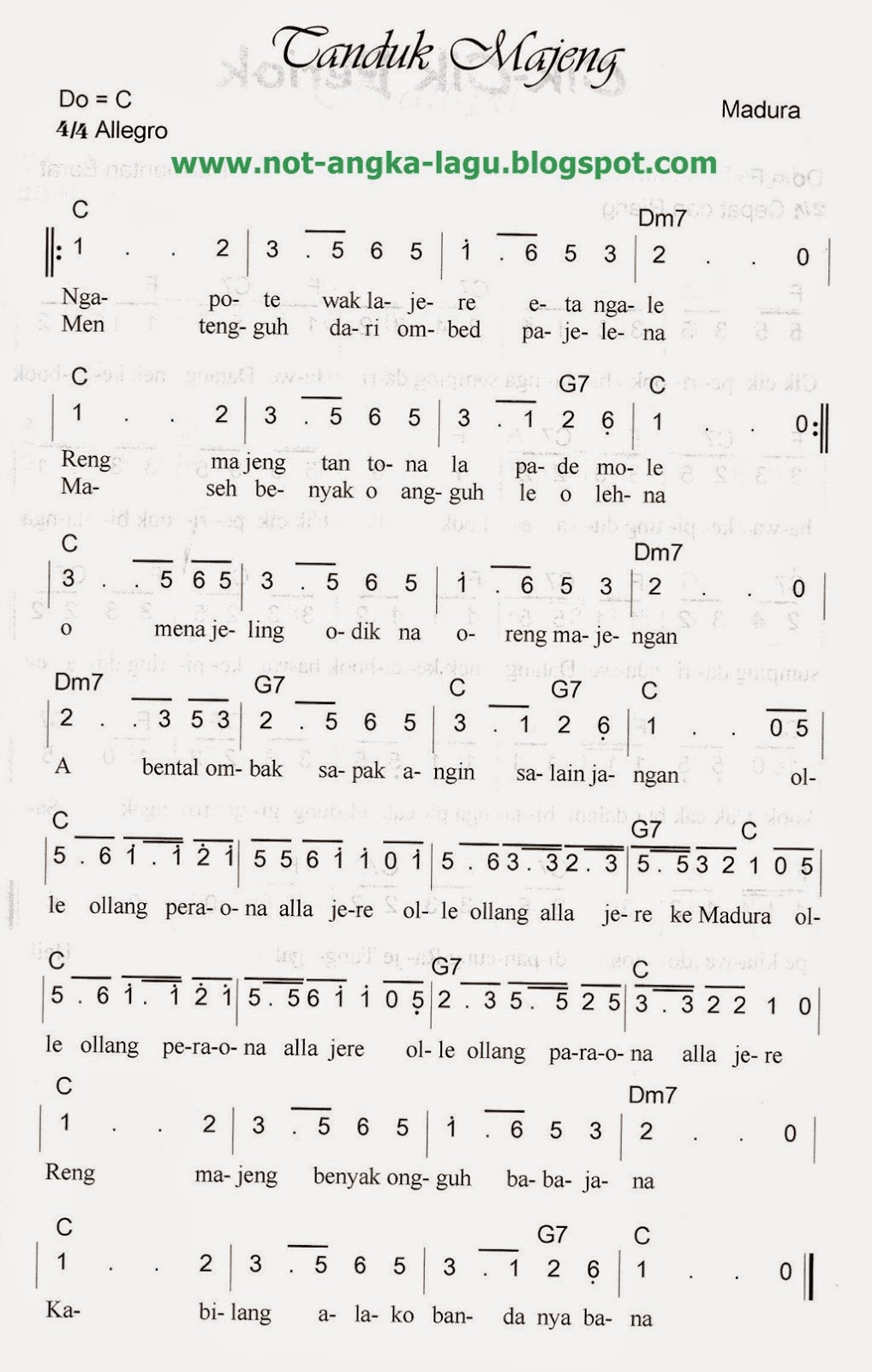 Not Angka Tanduk Majeng Kumpulan Not Angka Lagu Not Angka Tanduk Majeng Kumpulan Not Angka Lagu