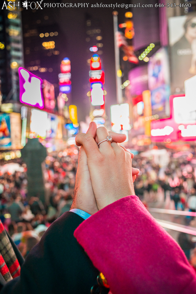 Times Square engagement ring proposal photography