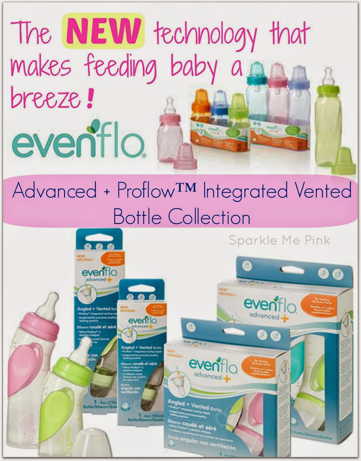 Sparkle Me Pink NEW Evenflo Advanced Bottles A Feeding Solution!