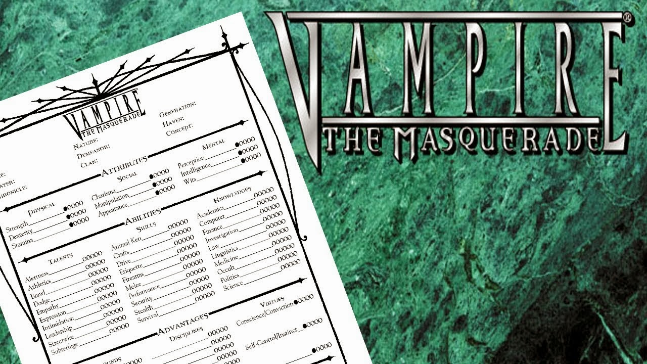 old World of Darkness - Vampire the Masquerade character sheet for