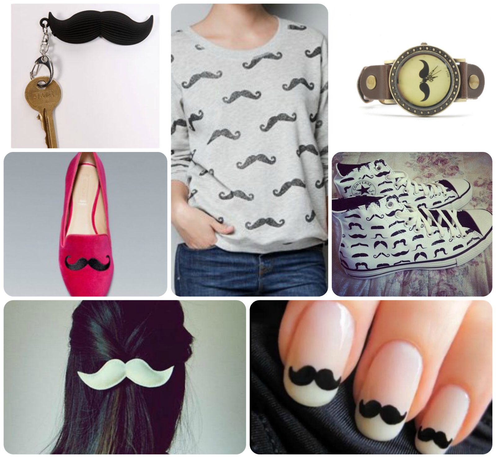 l Complementos y accesorios con moustache llavero, converse, mocasines, camiseta, uñas