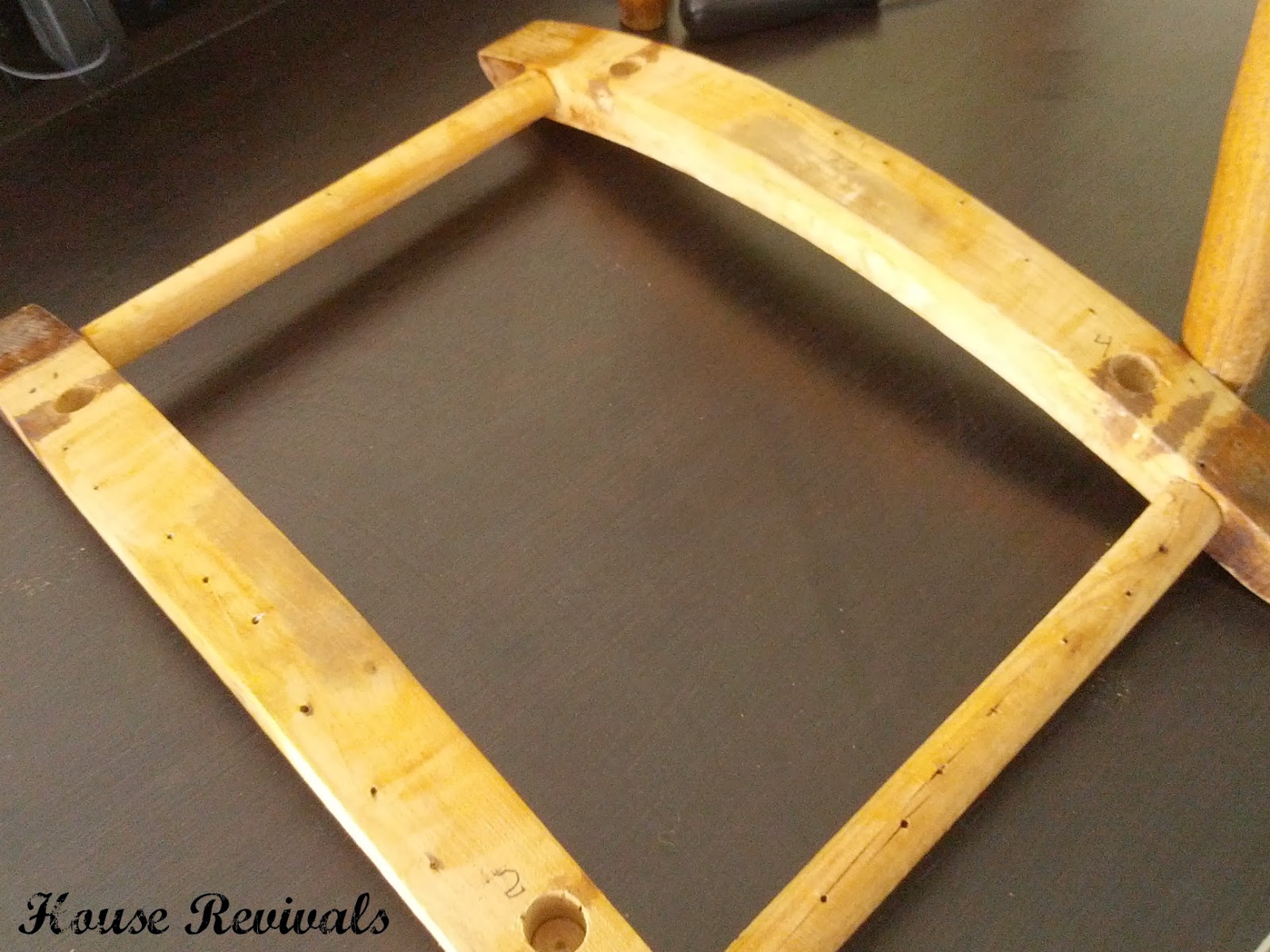 Next, I cut off all the old rush and cleaned up the frame. After