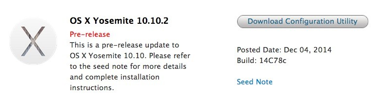 Mac OS X Yosemite 10.10.2 Beta 2 (14C78c) Mac OS X Yosemite 10.10.2 Beta 2 (14C78c)