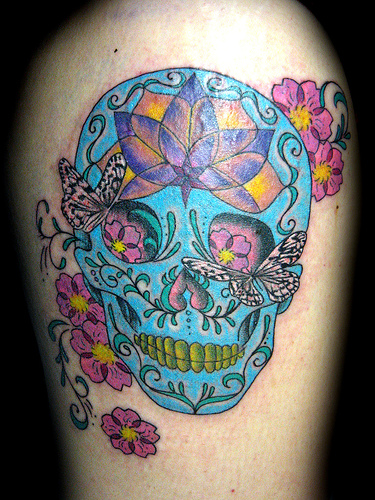skull flower tattoo designs