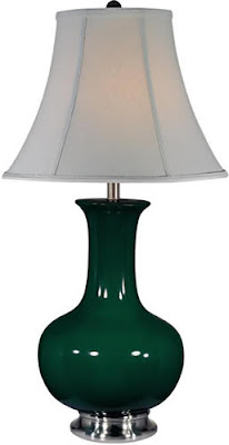Lite Source LS-21325GRN Belicia 1 Light Ceramic Table Lamp, Polished Steel/Green With Fabric Shade