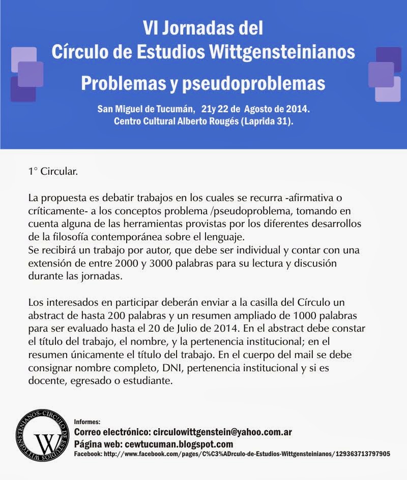 VI Jornadas del CEW: Problemas y Pseudoproblemas- San Miguel de Tucumán, 21 y 22 de Agosto de 2014