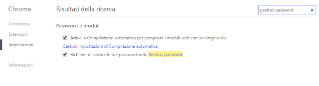 Rimuovere password memorizzate Google Chrome