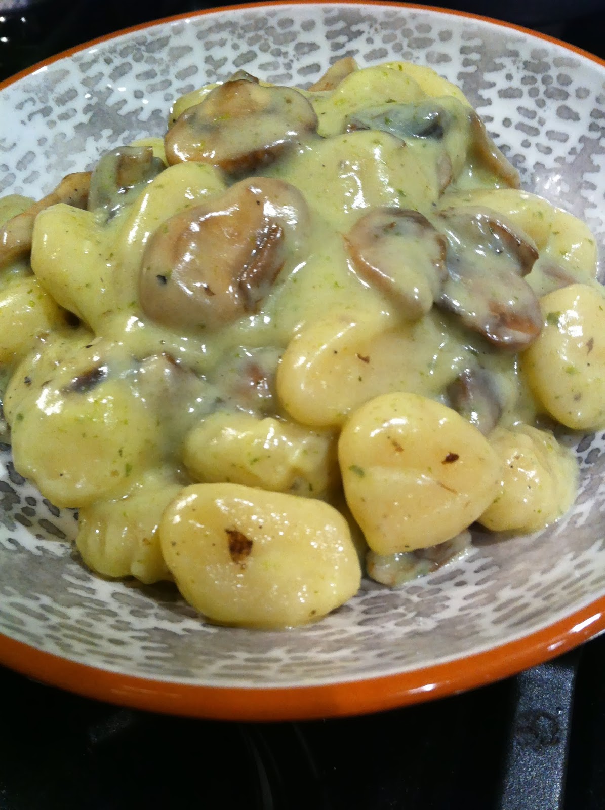 Katie Cooks Dinner GNOCCHI ALFREDO WITH BASIL AND MUSHROOMS