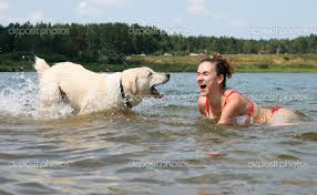 funny dog and girl