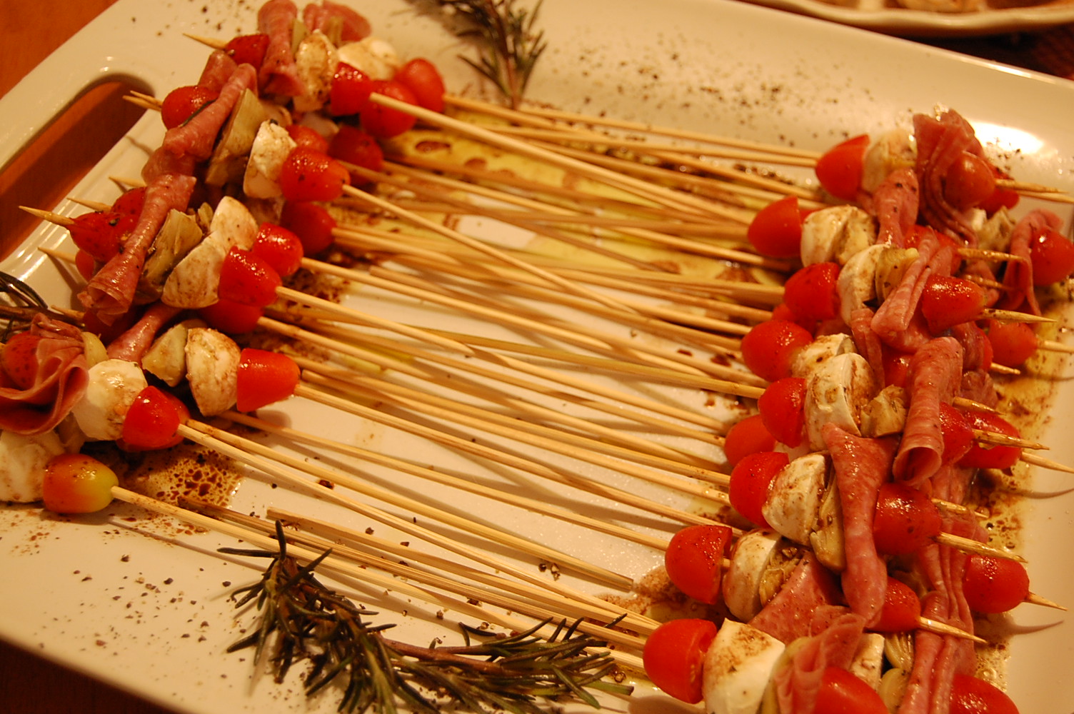A Little Slice of Heaven Antipasto Skewers with Rosemary Balsamic