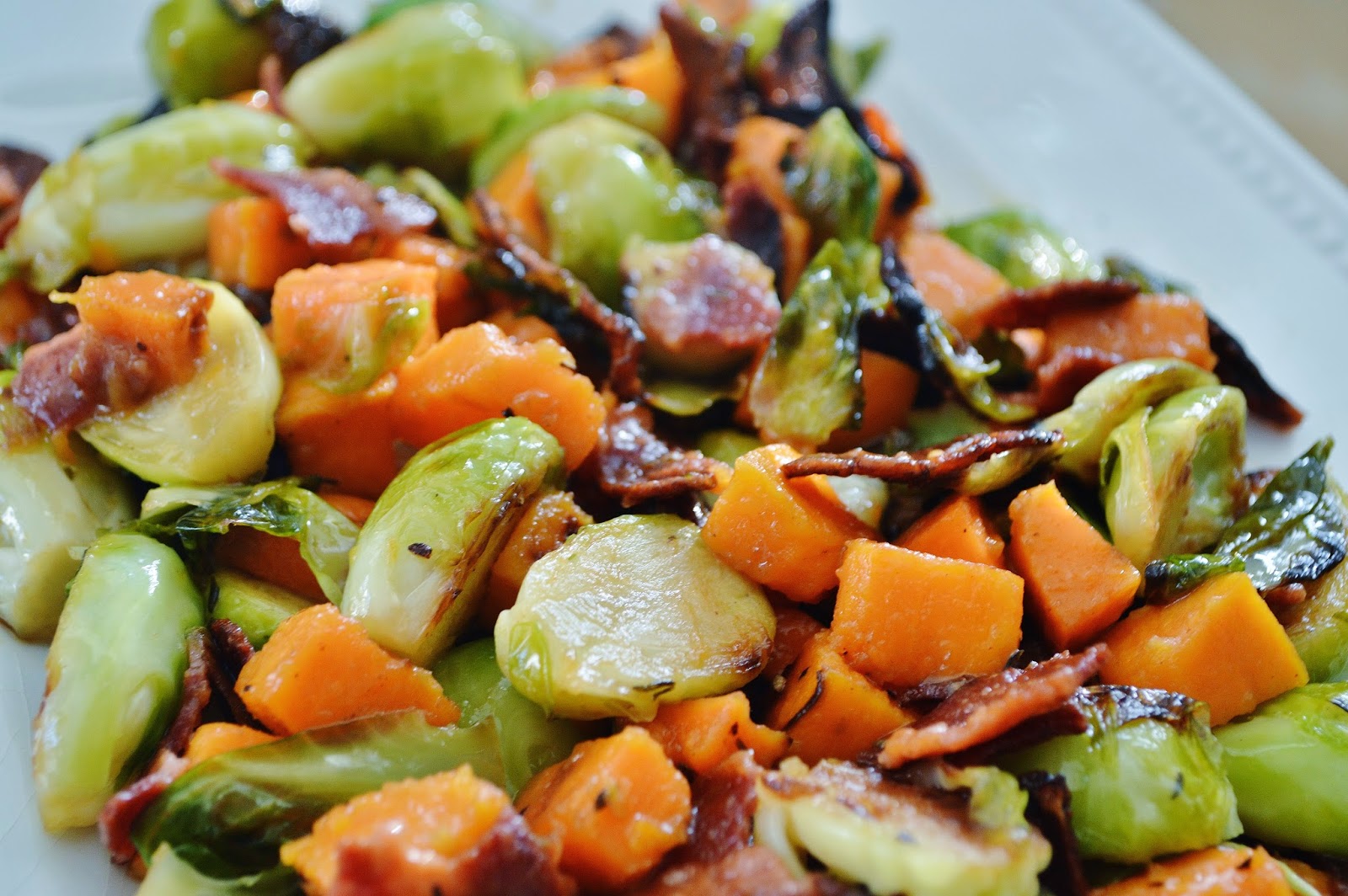 The Art of Comfort Baking Roasted Sweet Potato and Brussel Sprouts