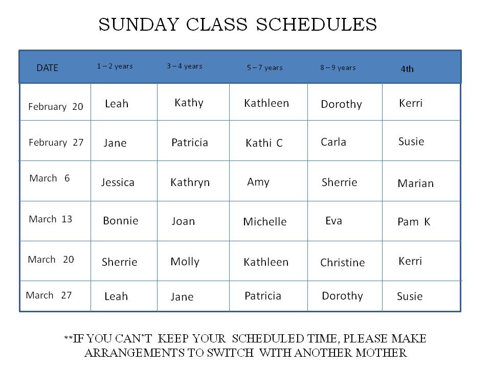 sunday school schedule template