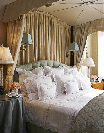  Hadley uses touches of soft green in this predominantly beige bedroom