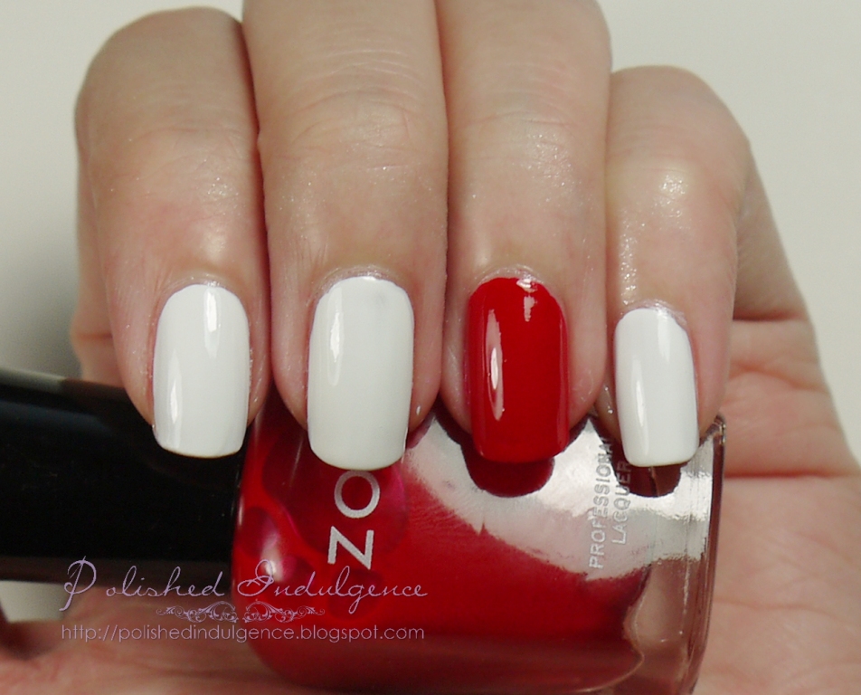 I chose red for the accent nails (ring and thumb) and white for the rest of