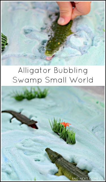 Alligator bubbling swamp small world sensory play for kids from And Next Comes L
