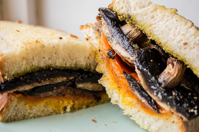 Svelte salivations Portobello Mushroom Grilled Cheese and Pesto Sandwich