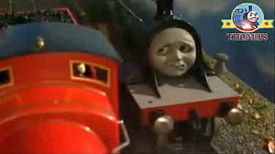 Thomas and friends James the train pulled Emerald green Emily the tank engine into the shipping dock