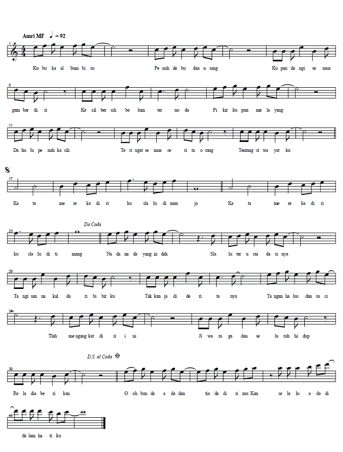 Kunci Biola Lagu Bunda Belajar