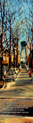 Plein air painting of Anzac Bridge  from JohnStreet Pyrmont by industrial heritage artist Jane Bennett