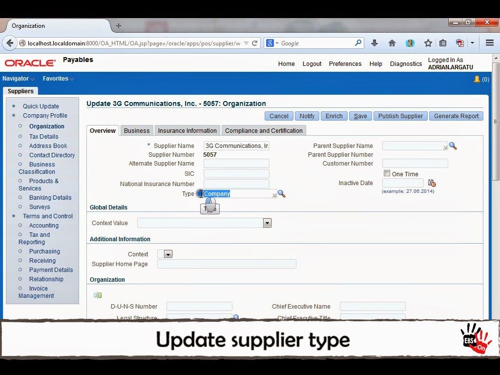 Oracle EBS Handson How to update Supplier information using API in