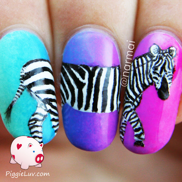 piggieluv zebra nail art neon