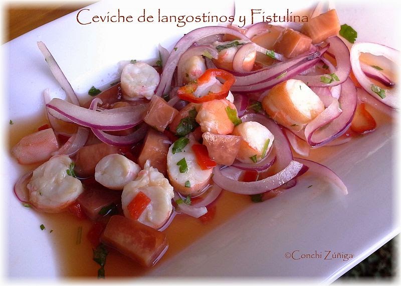 Ceviche De Langostinos Y Fistulina Hepatica
