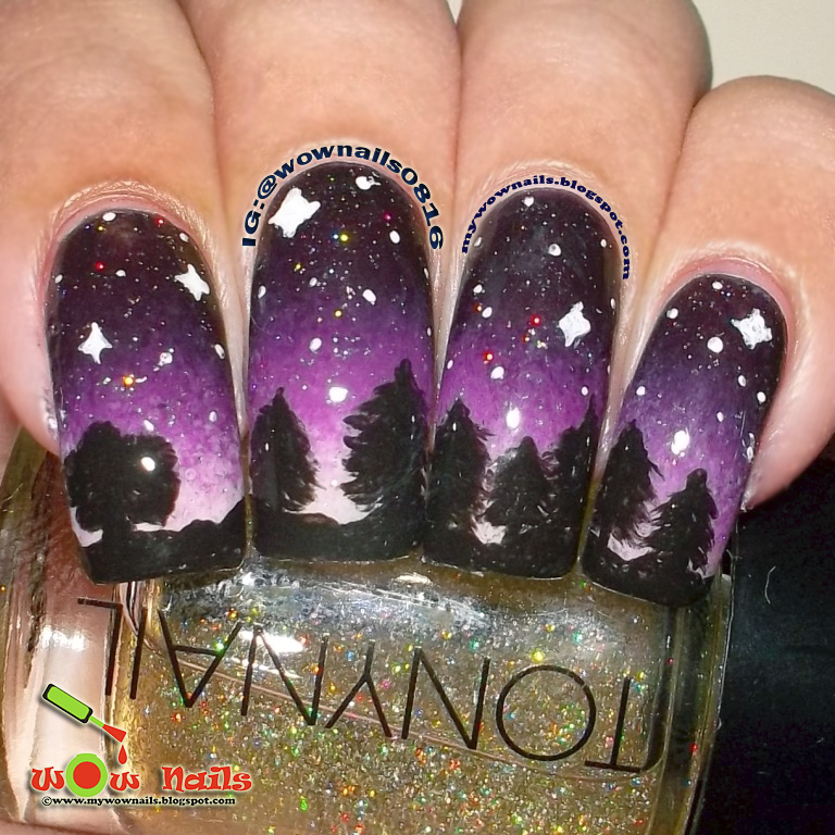 WoW Nails Forest at Night Nail Art