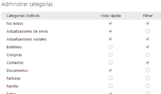 configuracion outlook categorias