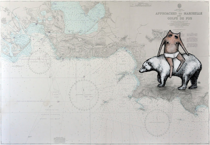 Seascape 28, 2011. Navigation map, acrylic on canvas, 70 x 100 cm
