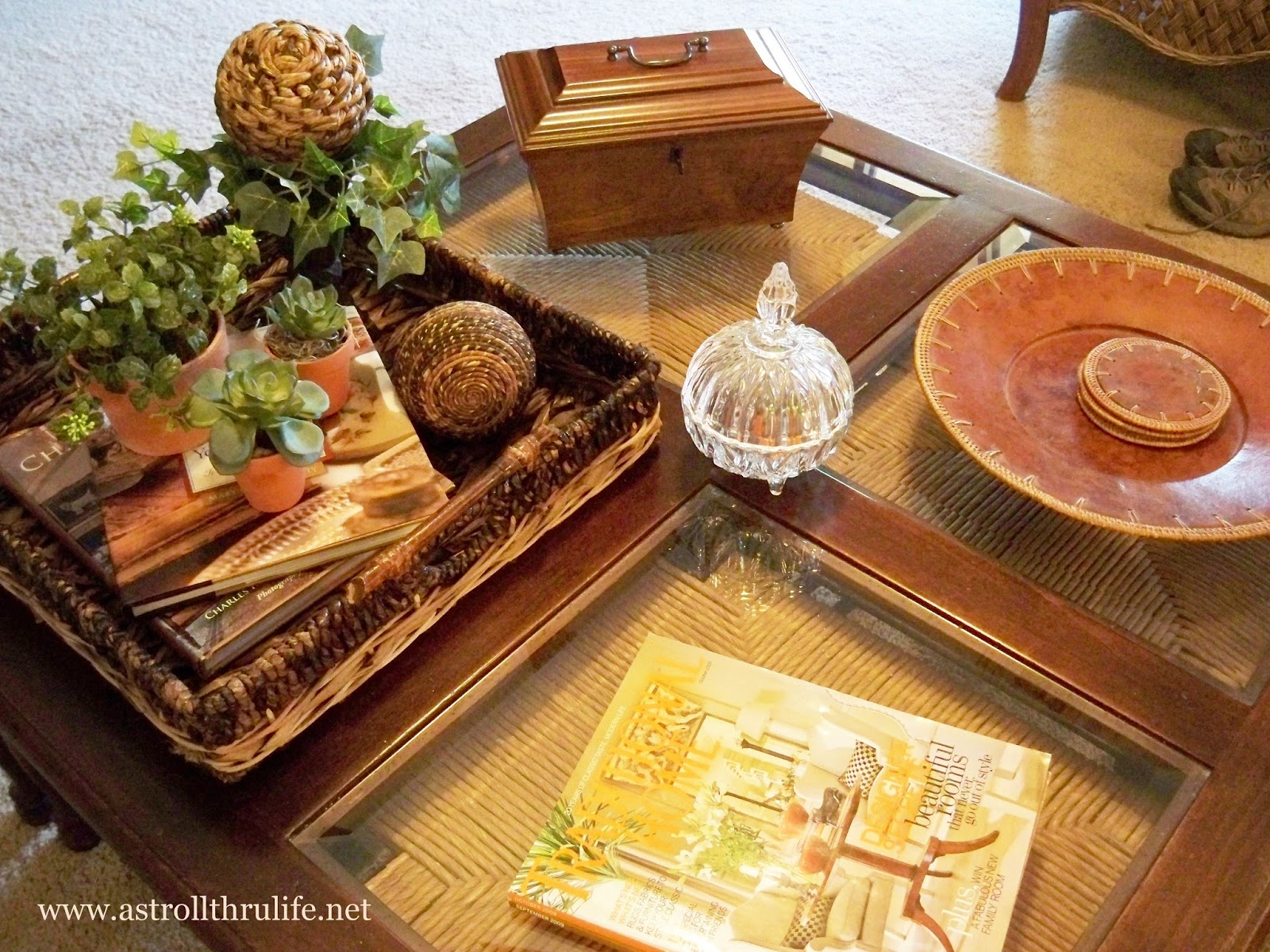 A Stroll Thru Life Wicker Trays and Plants