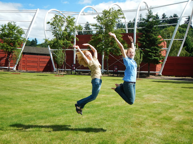 jumping for joy at the end of the oregon trail