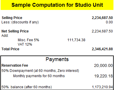 Payment Computation for Studio Unit
