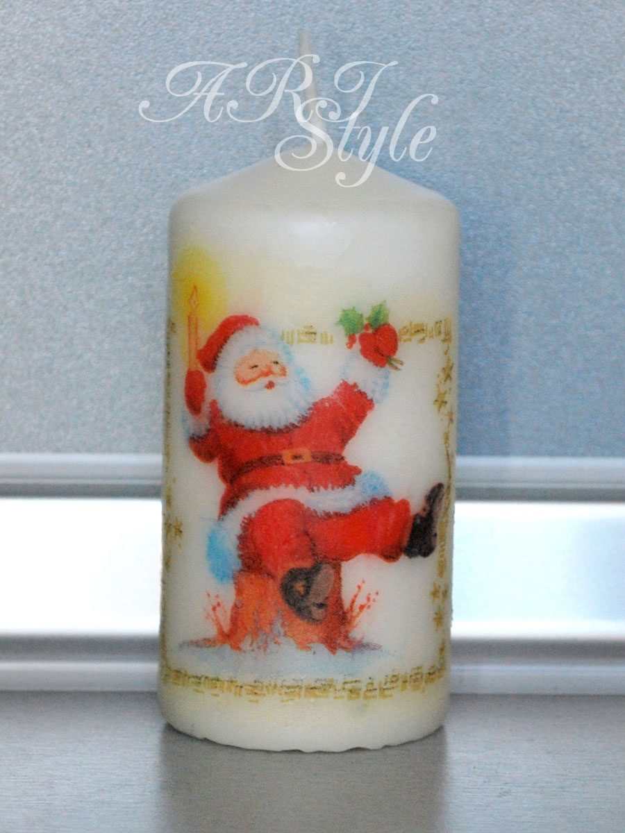 ARI Style handmade art Set of 2 Christmas decoupage candles
