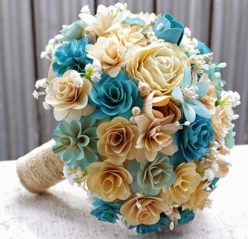 OceanThemed Wedding Bouquets and Boutonnieres Made of Wood Flowers