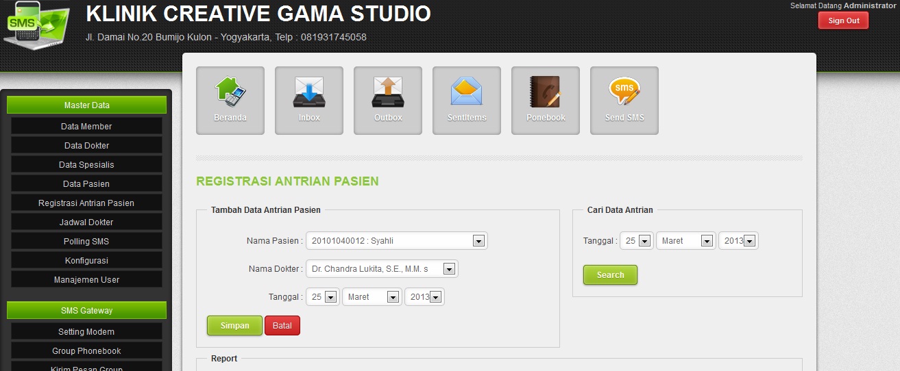 SMS Gateway Pendaftaran Antrian Pasien
