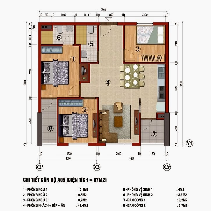 Chung cư 283 Khương Trung, Căn A5, diện tích 87m2 Chung cư 283 Khương Trung, Căn A5, diện tích 87m2