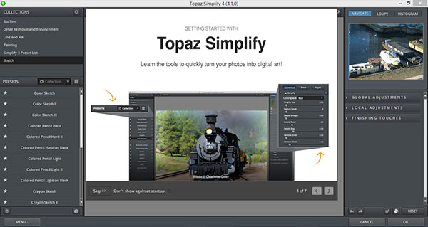 Topaz Simplify Getting Started screen Topaz Simplify Getting Started screen
