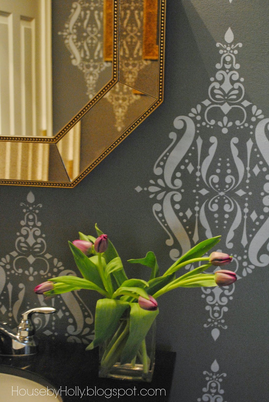 House by Holly A Bold & Dramatic Powder Room A Stencil Project