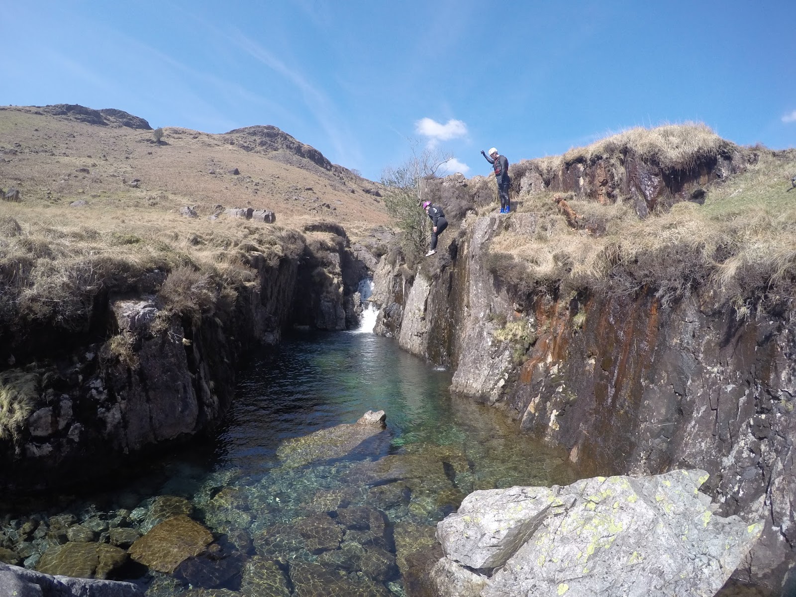 CANYONING in the crystal clear waters of the Esk in the LAKE DISTRICT
