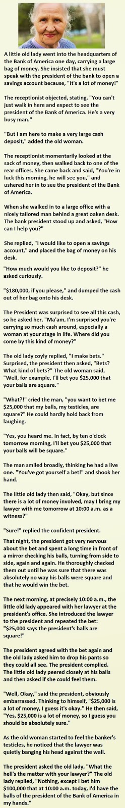 Old Lady Enters A Bank With A Bag Full Of Money Old Lady Enters A Bank With A Bag Full Of Money