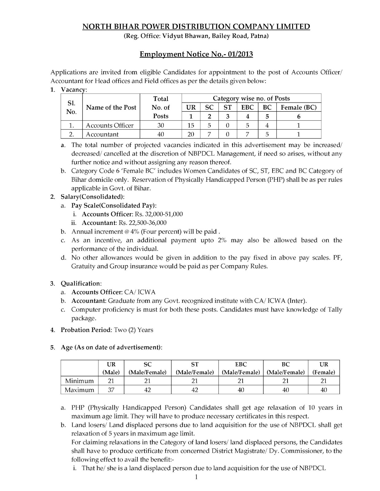 NORTH BIHAR POWER DISTRIBUTION COMPANY LIMITED NBPDCL Accounts Officer