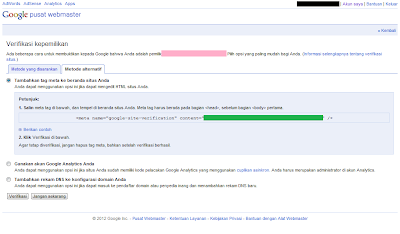 Cara Daftar Blog ke Google Webmaster Tools - Meta Tag Verifikasi Cara Daftar Blog ke Google Webmaster Tools - Meta Tag Verifikasi